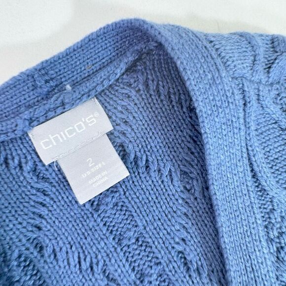 Chicos Cardigan Sweater Women Large Cable Knit Long Duster Cashmere Wool Cottage - Picture 6 of 10